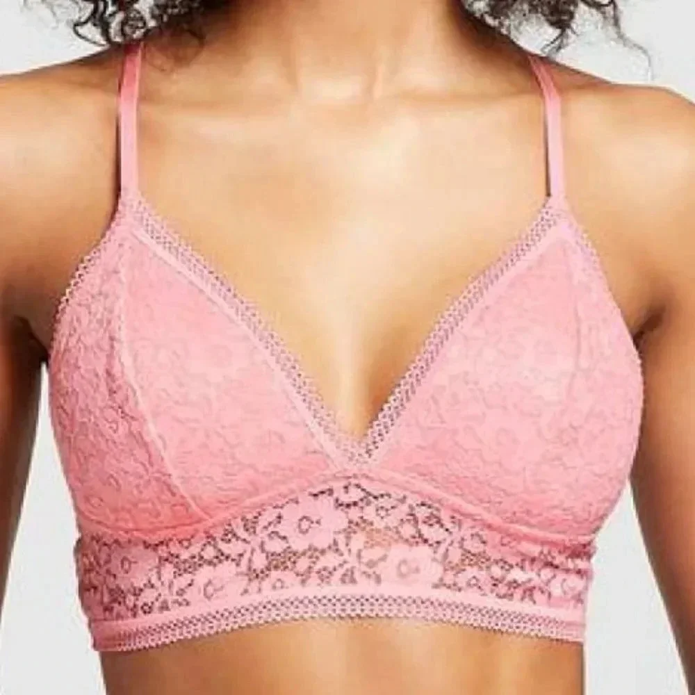 MEDIUM‎ Xhilaration Lace Long Line Longline Strappy Back Bralette Bra Pink